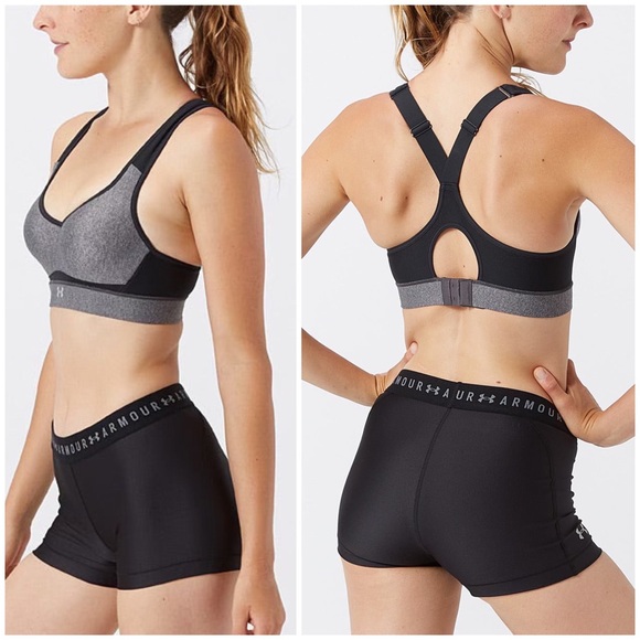 Under Armour, HeatGear Charcoal Heather High-Impact Sports Bra - Picture 9 of 16